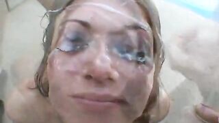 Slut gets facialed by 12 guys