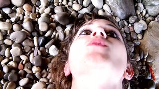 A cute teen from Germany pleasing a dude on the beach
