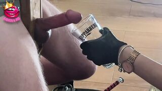 Close up Femdom Edges Cock to Ruined Orgasm in a Glass