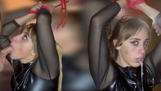 Hard Sloppy Face Fuck Deep, Oral Creampie Bondage