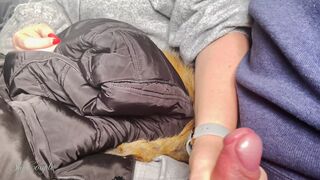 Very sloppy Handjob and Blowjob in a plane - so risky