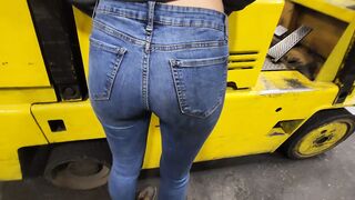 co worker fucked and spanked on forklift dripping creampie