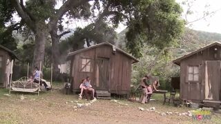 Villagers throw a party with the bisexual blonde and brunette milfs by having anal group sex