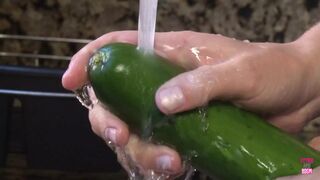A Desperate Housewife Uses Cucumber and Carrot as a Substitute for a Big Hard Cock