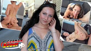 German scout - Natural college teen 18 Bella pickup and fuck at street casting