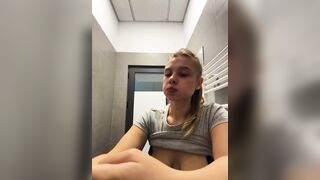 Creampie pussy. Squirting in public and fingering