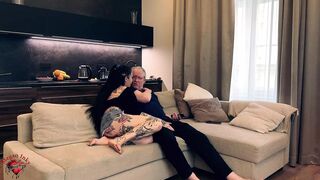 Megan Inky fucks an old man in his home on the couch