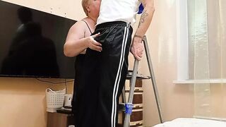 after repairing the chandelier, my mother-in-law jerks off my dick to a cumshot