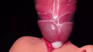Blowjob with Condom, Then Breaks It and Takes All the Sperm in His Mouth