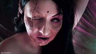 Curvy hot MILF - evil witch solo pussy masturbation and pee pissing (Arya Grander) free horror porn