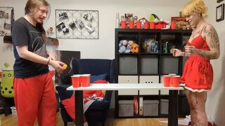 A Naughty Couple Is Playing a Game of Strip Pong