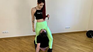 Rough Pussy Worship and Face Slapping Femdom with Cruel Mistress Sofi in Green Leggings
