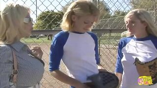 Two Fit Baseball Players Have a Naughty Threesome with a Horny Blonde Lesbian