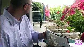 Smoking Hot Blonde Babe Gets Eaten Out and Fucked in Front of Another Man Outdoors