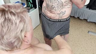 cumshot on mother-in-law's big tits