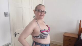 Stripping in Denim Skirt and Bikini Top