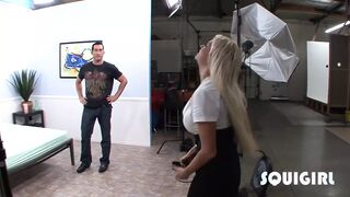 Huge tits blonde tricks her landlord to fucks him