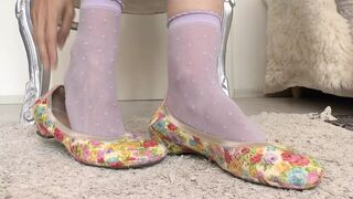 Colorful Ballerinas and Short Purple Socks Shoe Play