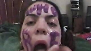 Whore Gets Face Painted With Jizz