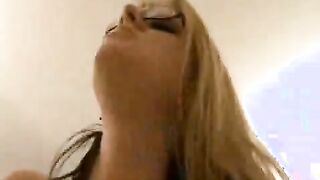 Sexy blonde haired & curvy emo slut dry humps on this guy