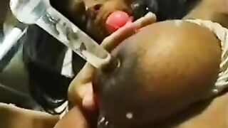 Lactating Her Nipple While She's Ball Gagged & Bound