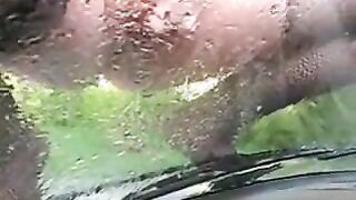Girl squats and pisses on car windsheild