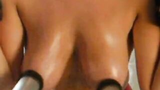 Chick's Big Tits Milked With Cow Milking Machine