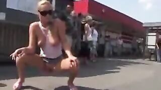 Blonde Kicked By Old Guy While Pissing - Full Clip