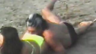 Beach Dude Trips & Falls Face First Onto Chick's Ass