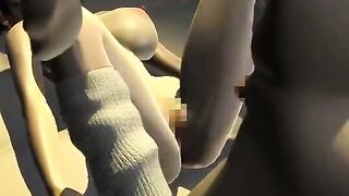 Sweet hentai doll between two rods