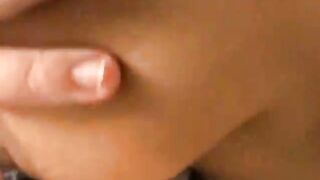 Wild haired young black girlfriend Brooklyn Carter stripping bra and teasing with her big melons