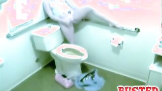 Aroused Girl Masturbates Puffy Cunt In The Comfort Room