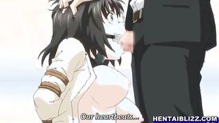 Bondage hentai coed with a muzzle blowjob