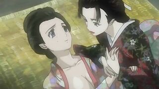 Busty Japanese kimono hentai standing fucked and riding dick