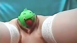 Chick Pushes Rubber Bird Toy Out Of Pussy