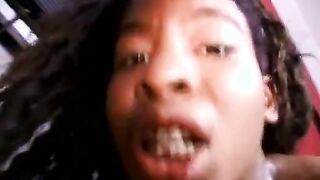 Freaky Ebony Nympho  Sticks Package In Throat,  Butt & Cooch 