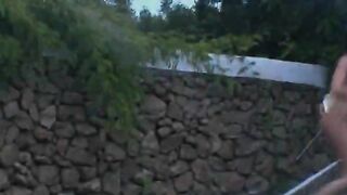 Russian chicks watersports in the grass