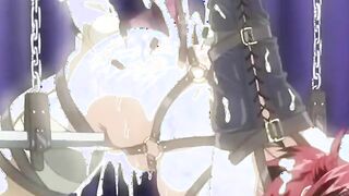 Chained hentai nurse with a muzzle gets huge boobs injections