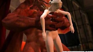 Cute 3D hentai hot licked and fucked by monster
