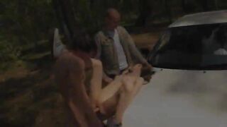 attractive teen threesome in the car