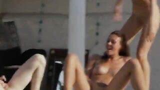 Six naked girls by the pool from france