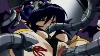 Angry hentai gets brutally fucked by a robotic tentacle arms