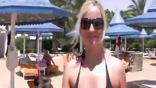 Blonde Walks Around Beach With Cum On Face