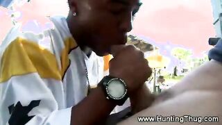 The sluts gets blown by a thug at a boat park for some cash
