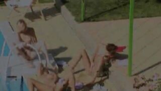 Three girls secret fucking by the pool