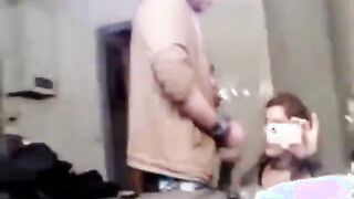 Brunette Bathroom Mirror Blowjob