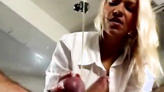 Blonde mistress floggs her submissive