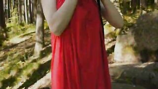 Glass dildo in her girly cunt in forest