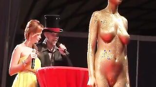 Hot girls pose nude at strip show
