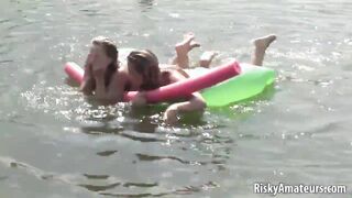 Lovely girls next door get dirty in the water